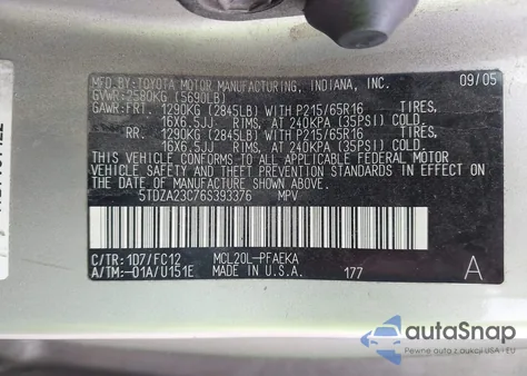 2006 Toyota Sienna Le from USA, damaged, VIN 5TDZA23C76S393376